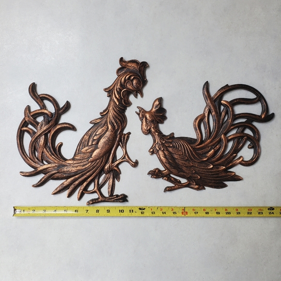 Coppercraft Guild Set of Two Fighting Roosters Wall Hanging Vintage MCM - Picture 9 of 13